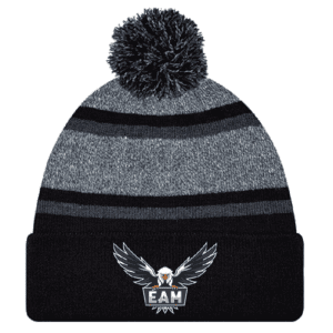 9M069M Acrylic Roll Pom Pom Toque - Black/Charcoal
